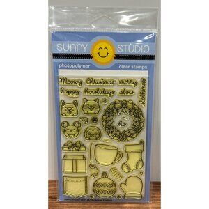 Sunny Studio Christmas Critters Clear Stamp Set SSCL-312 Cats Wreath Stocking